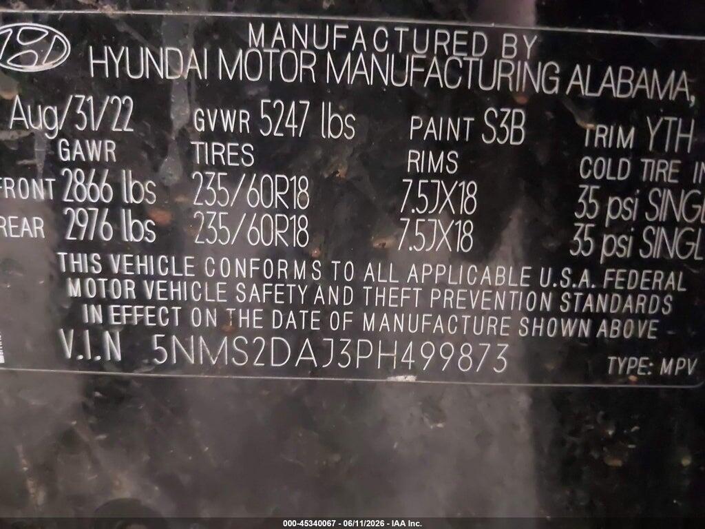 5NMS2DAJ3PH499873 2023 HYUNDAI SANTA FE photo no. 9