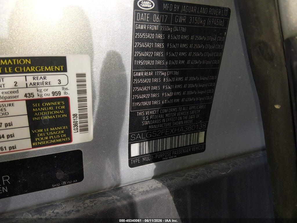 SALGS2FEXHA360138 2017 LAND ROVER RANGE ROVER photo no. 9