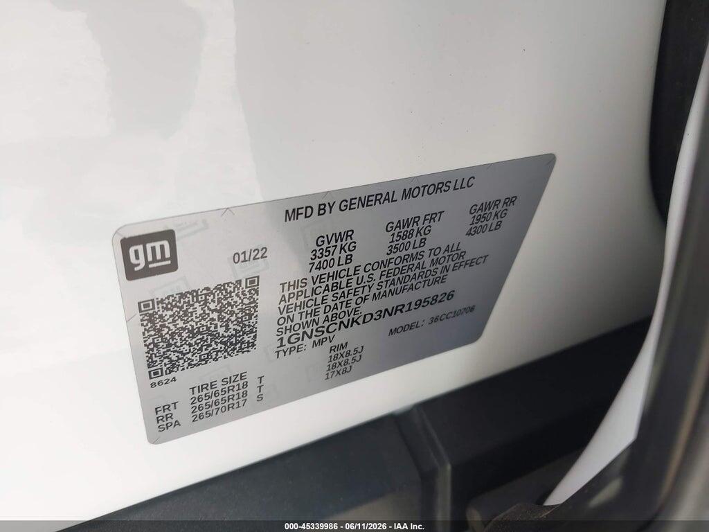 1GNSCNKD3NR195826 2022 CHEVROLET TAHOE photo no. 9