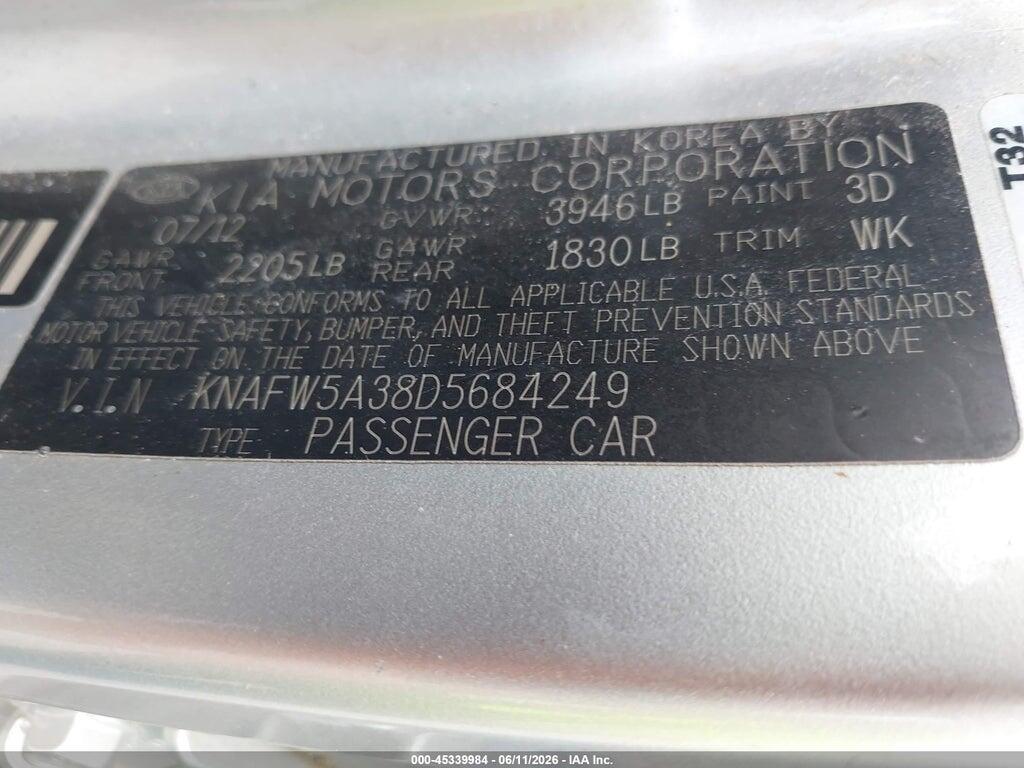 KNAFW5A38D5684249 2013 KIA FORTE photo no. 9