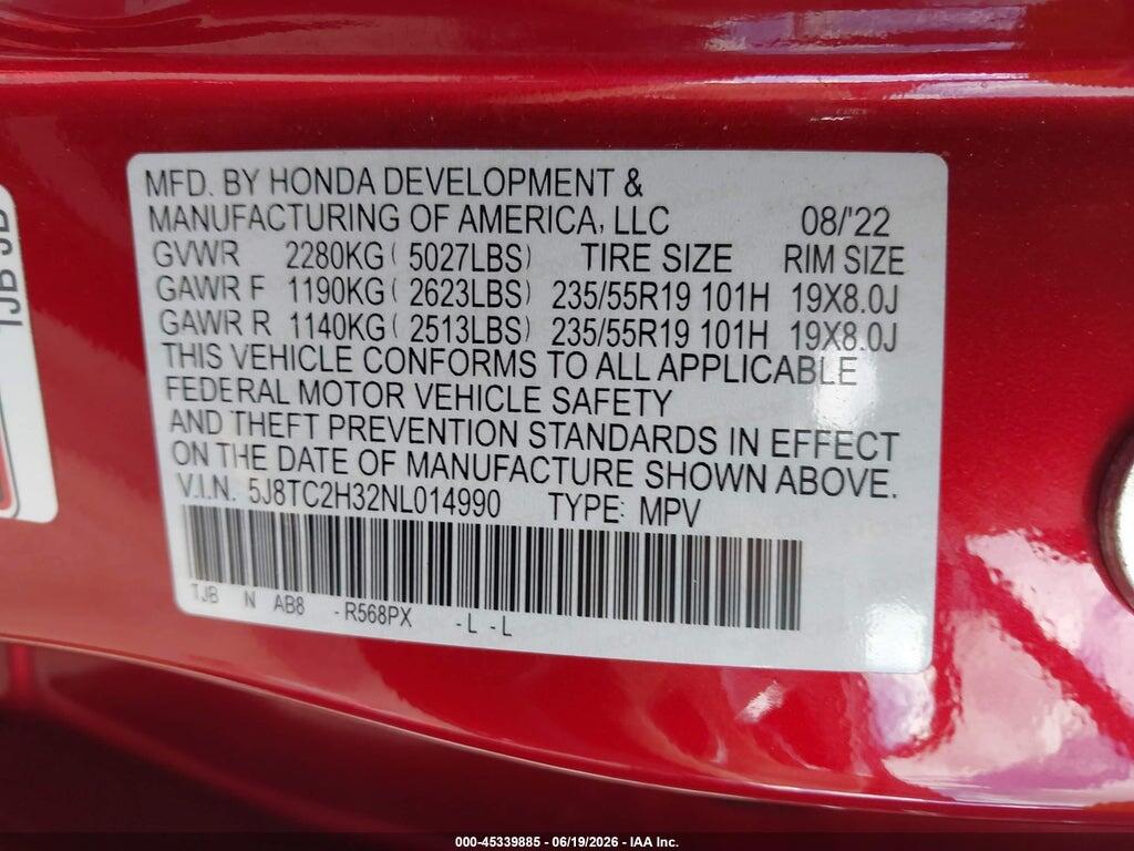 5J8TC2H32NL014990 2022 ACURA RDX photo no. 9