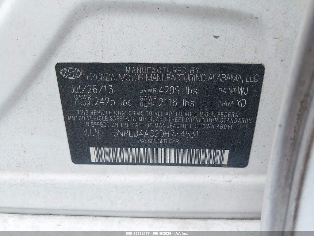 5NPEB4AC2DH784531 2013 HYUNDAI SONATA photo no. 9