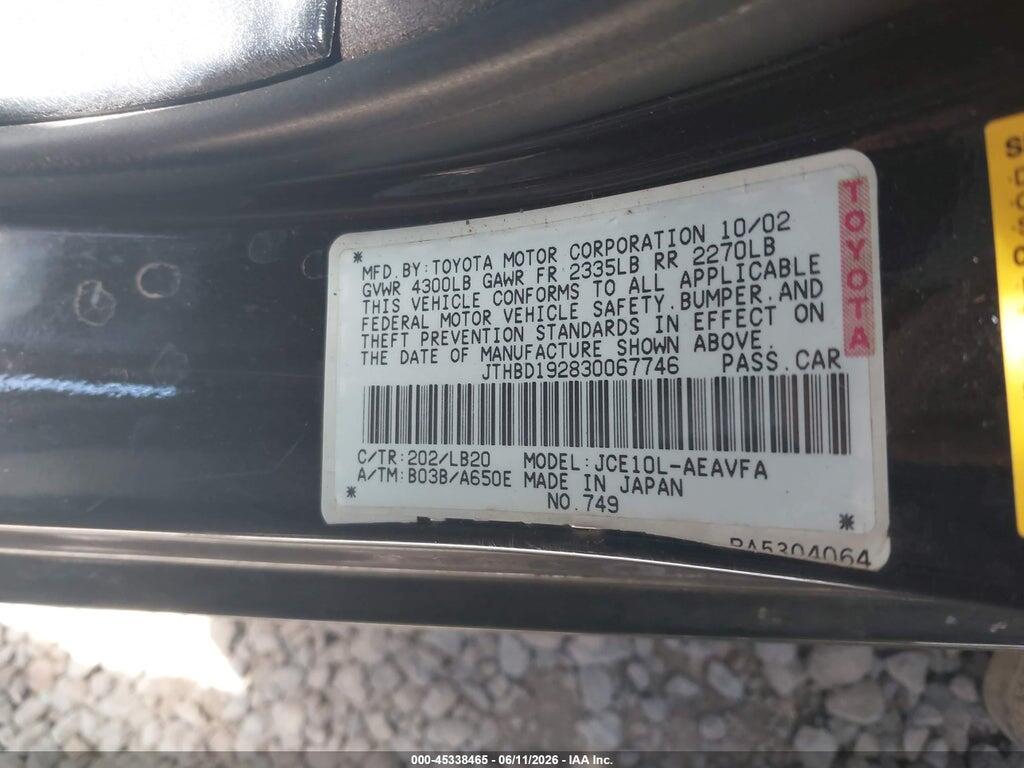 JTHBD192830067746 2003 LEXUS IS 300 photo no. 9