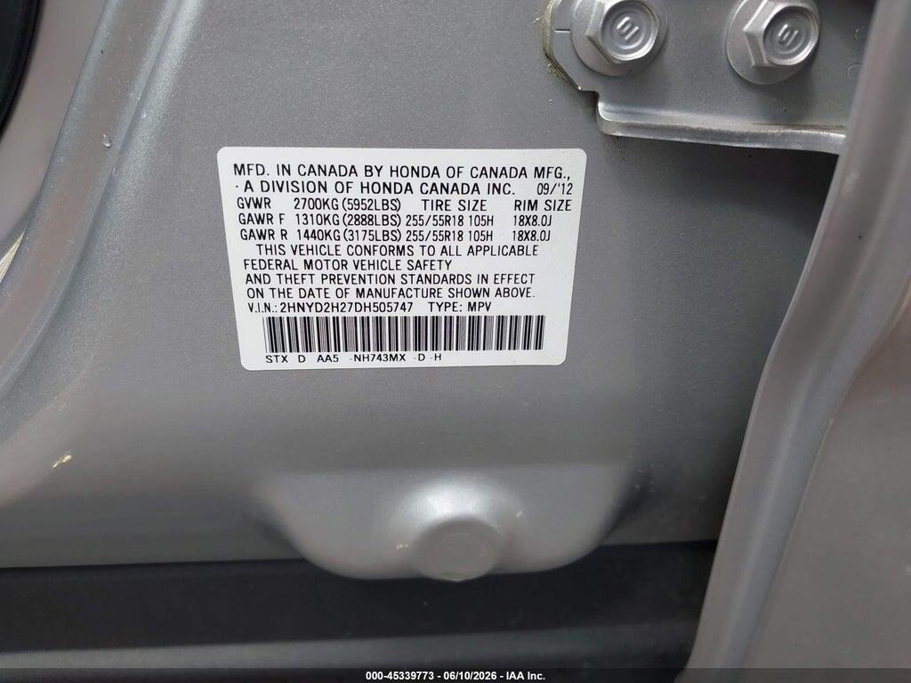 2HNYD2H27DH505747 2013 ACURA MDX photo no. 9