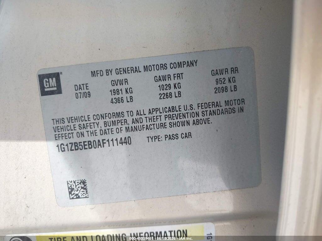 1G1ZB5EB0AF111440 2010 CHEVROLET MALIBU photo no. 9