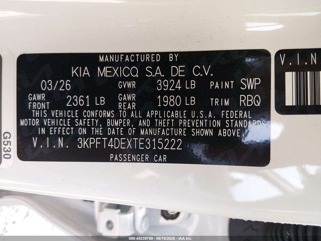 3KPFT4DEXTE315222 2026 KIA K4 photo no. 9
