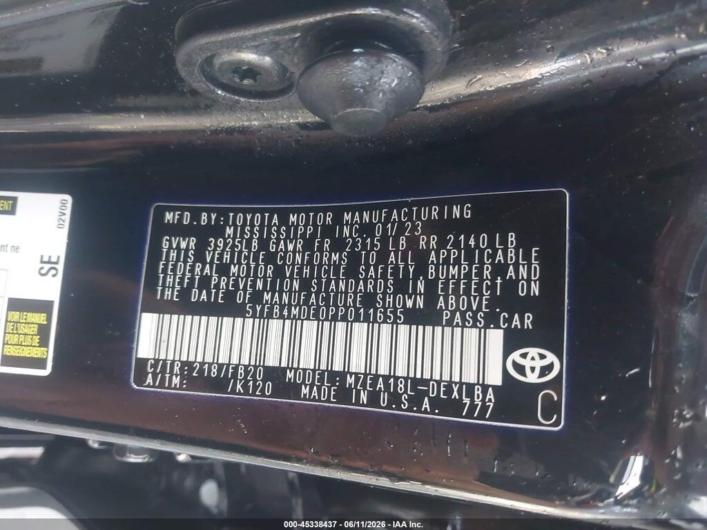 5YFB4MDE0PP011655 2023 TOYOTA COROLLA photo no. 9