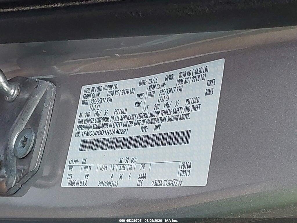 1FMCU0GD1HUA40291 2017 FORD ESCAPE photo no. 9