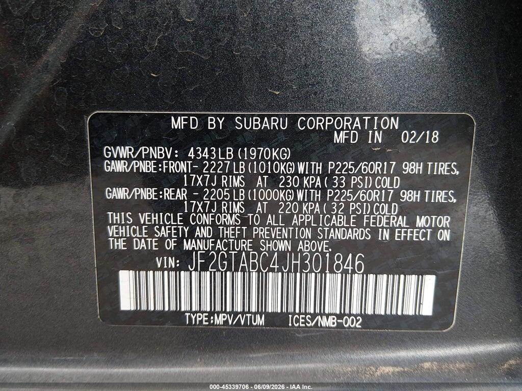 JF2GTABC4JH301846 2018 SUBARU CROSSTREK photo no. 9