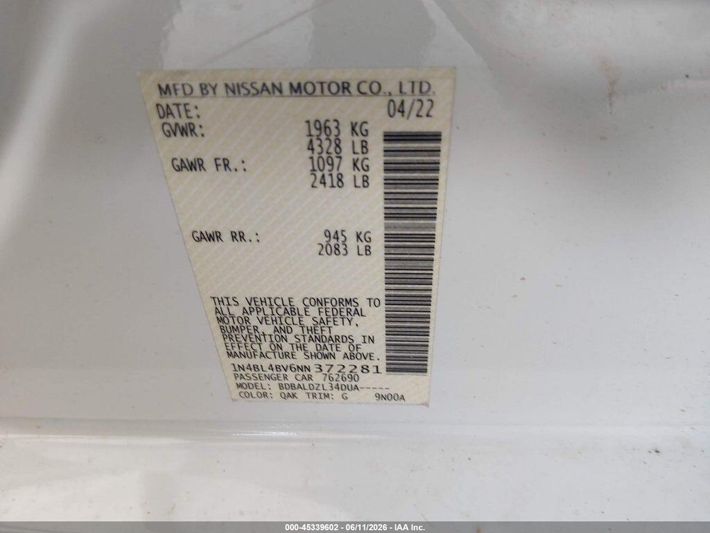 1N4BL4BV6NN372281 2022 NISSAN ALTIMA photo no. 9