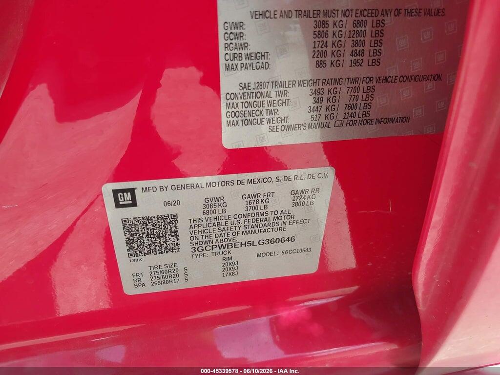 3GCPWBEH5LG360646 2020 CHEVROLET SILVERADO 1500 photo no. 9