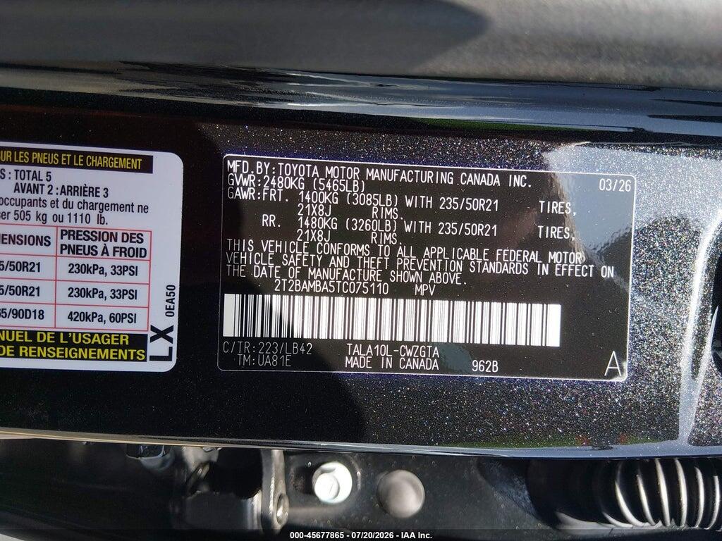2T2BAMBA5TC075110 2026 LEXUS RX 350 photo no. 9