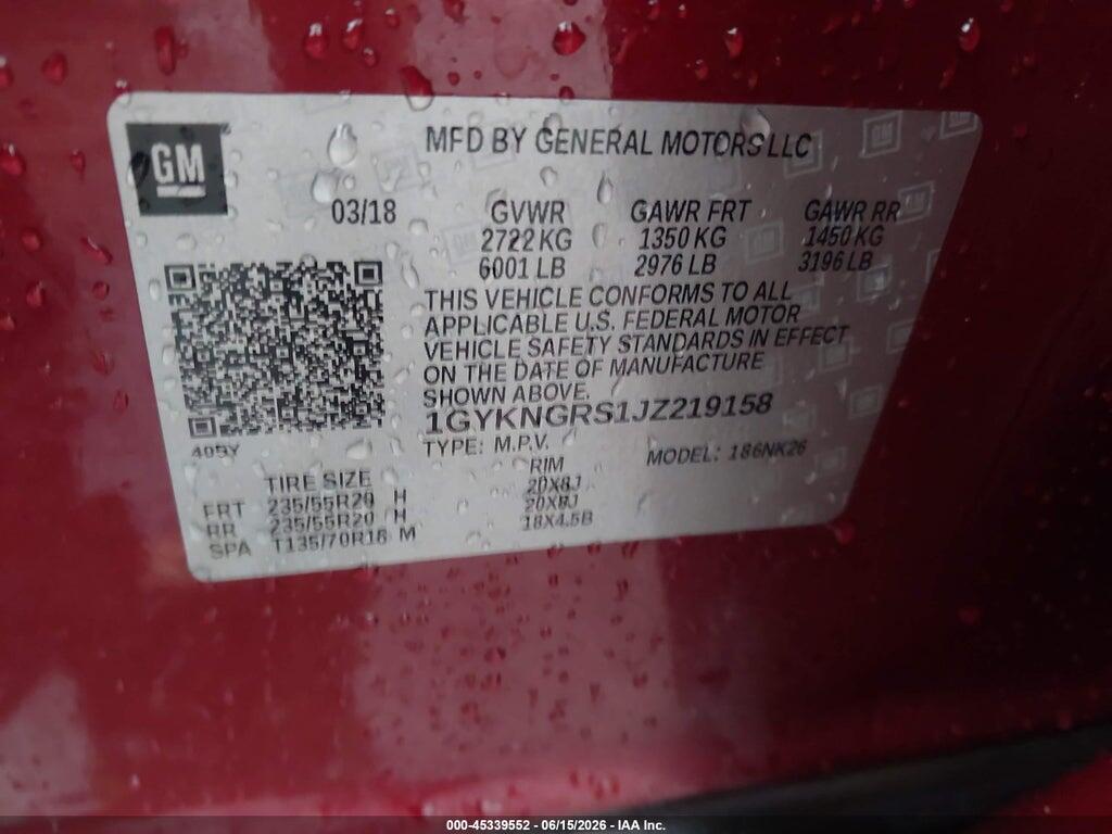 1GYKNGRS1JZ219158 2018 CADILLAC XT5 photo no. 9