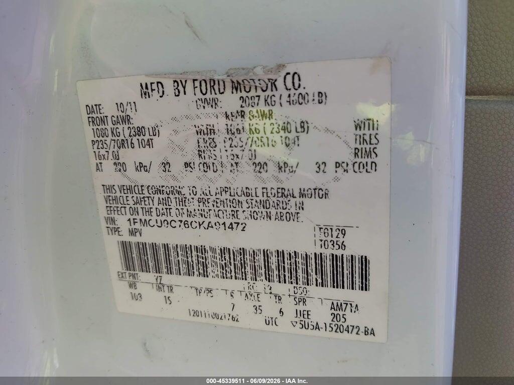 1FMCU9C76CKA91472 2012 FORD ESCAPE photo no. 9