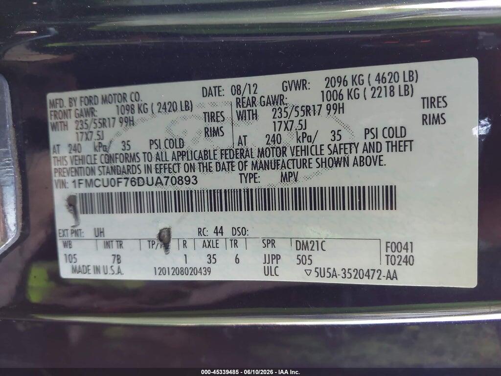 1FMCU0F76DUA70893 2013 FORD ESCAPE photo no. 9