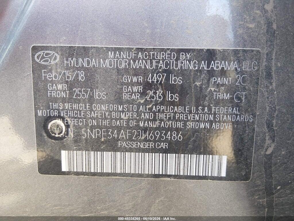 5NPE34AF2JH693486 2018 HYUNDAI SONATA photo no. 9