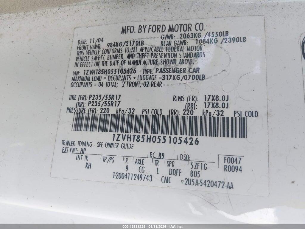 1ZVHT85H055105426 2005 FORD MUSTANG photo no. 9