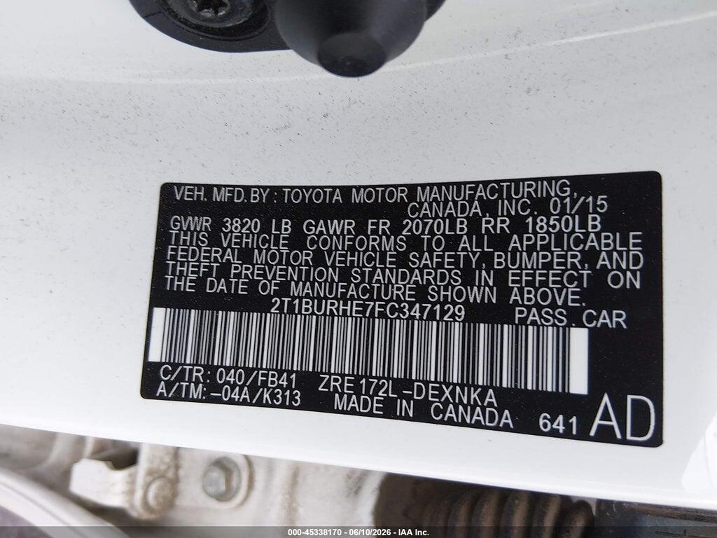 2T1BURHE7FC347129 2015 TOYOTA COROLLA photo no. 9