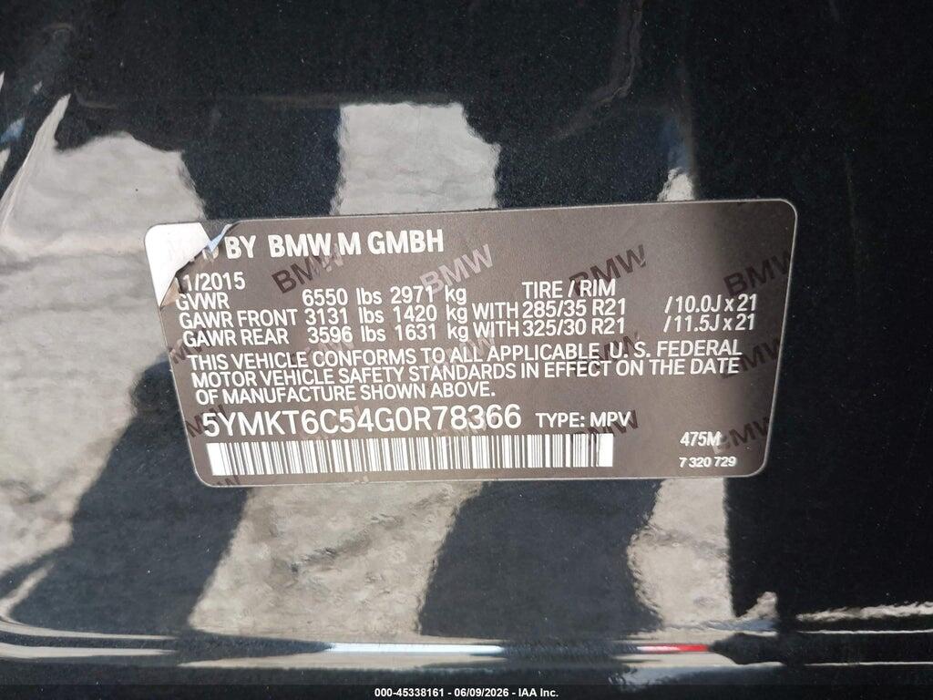 5YMKT6C54G0R78366 2016 BMW X5 M photo no. 9