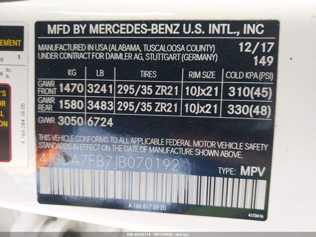 4JGDA7FB7JB070192 2018 MERCEDES-BENZ AMG GLE 63 photo no. 9
