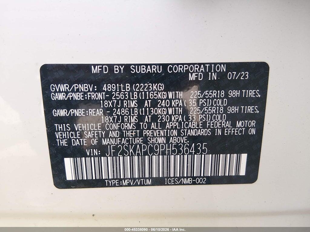 JF2SKAPC9PH536435 2023 SUBARU FORESTER photo no. 9