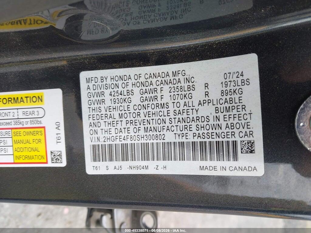 2HGFE4F80SH300802 2025 HONDA CIVIC HYBRID photo no. 9