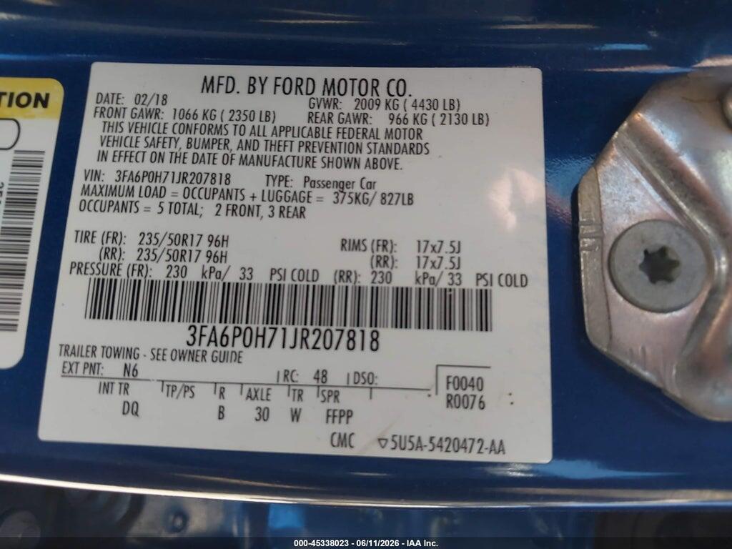 3FA6P0H71JR207818 2018 FORD FUSION photo no. 9