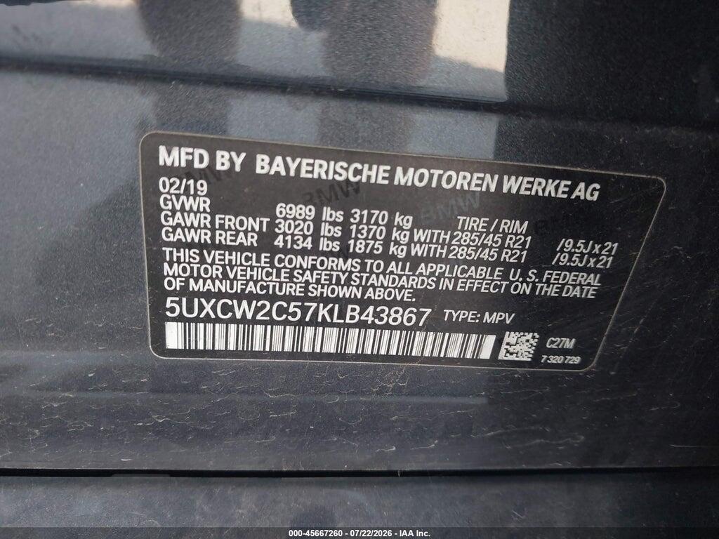 5UXCW2C57KLB43867 2019 BMW X7 photo no. 9