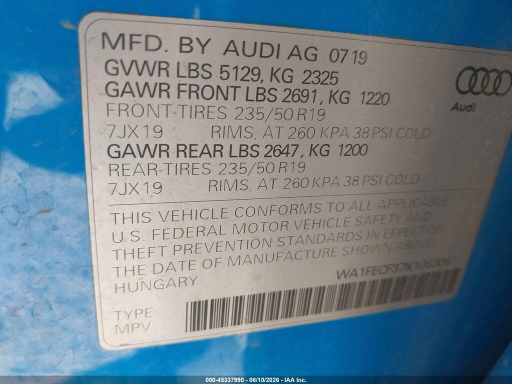 WA1FECF37K1083061 2019 AUDI Q3 photo no. 9