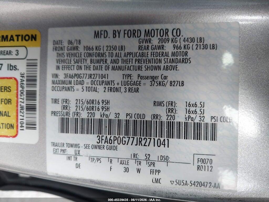 3FA6P0G77JR271041 2018 FORD FUSION photo no. 9