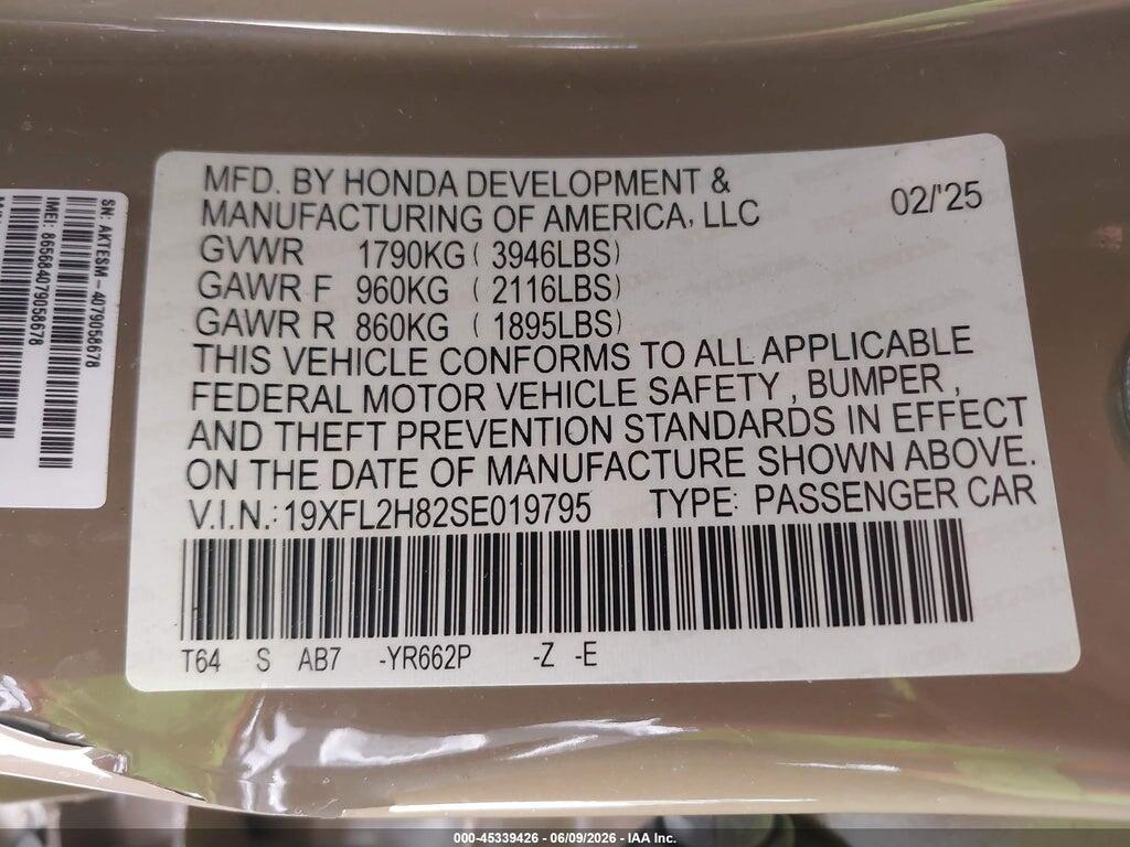 19XFL2H82SE019795 2025 HONDA CIVIC SEDAN photo no. 9