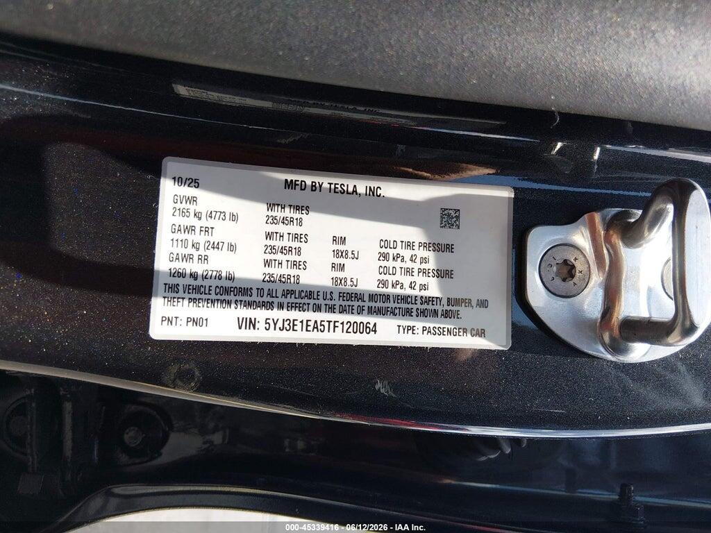 5YJ3E1EA5TF120064 2026 TESLA MODEL 3 photo no. 9
