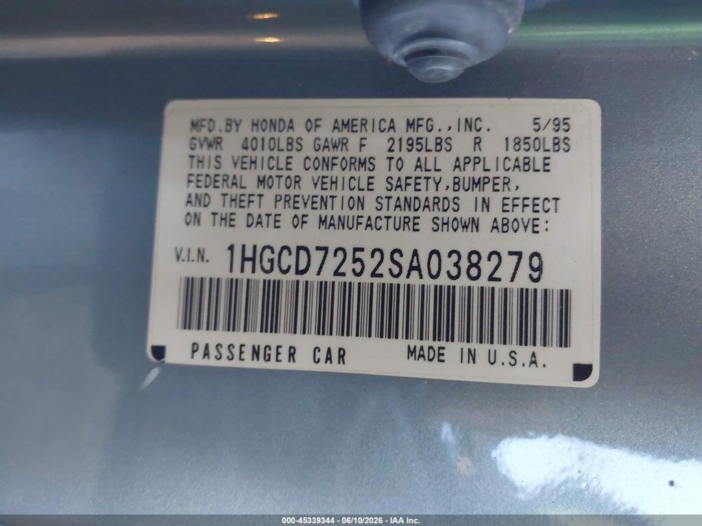 1HGCD7252SA038279 1995 HONDA ACCORD photo no. 9