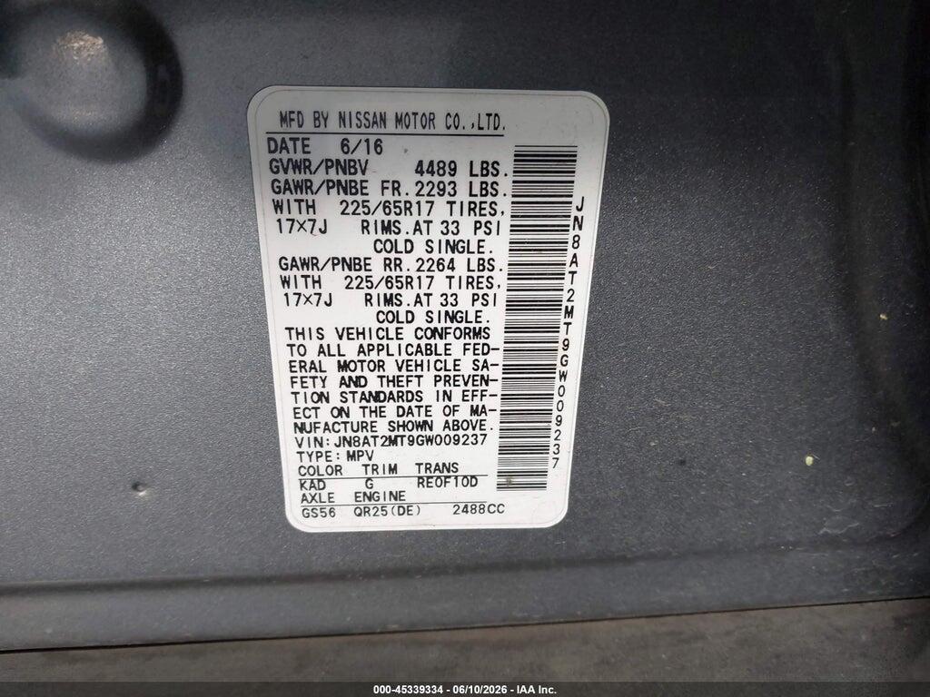 JN8AT2MT9GW009237 2016 NISSAN ROGUE photo no. 9