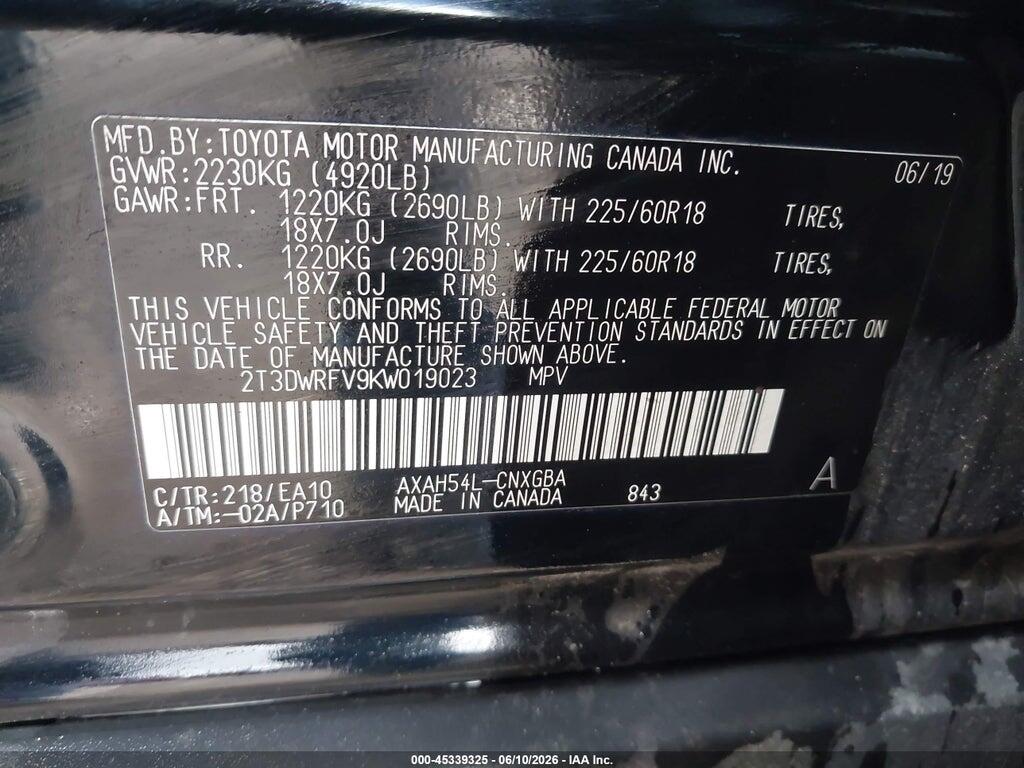 2T3DWRFV9KW019023 2019 TOYOTA RAV4 HYBRID photo no. 9