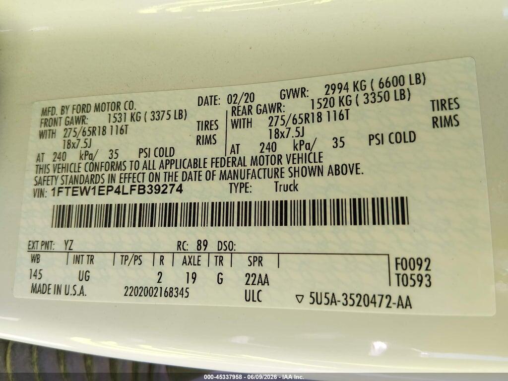 1FTEW1EP4LFB39274 2020 FORD F-150 photo no. 9