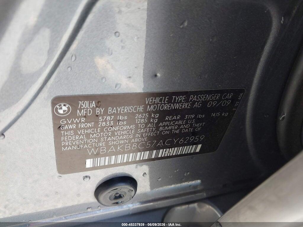 WBAKB8C57ACY62959 2010 BMW 750LI photo no. 9