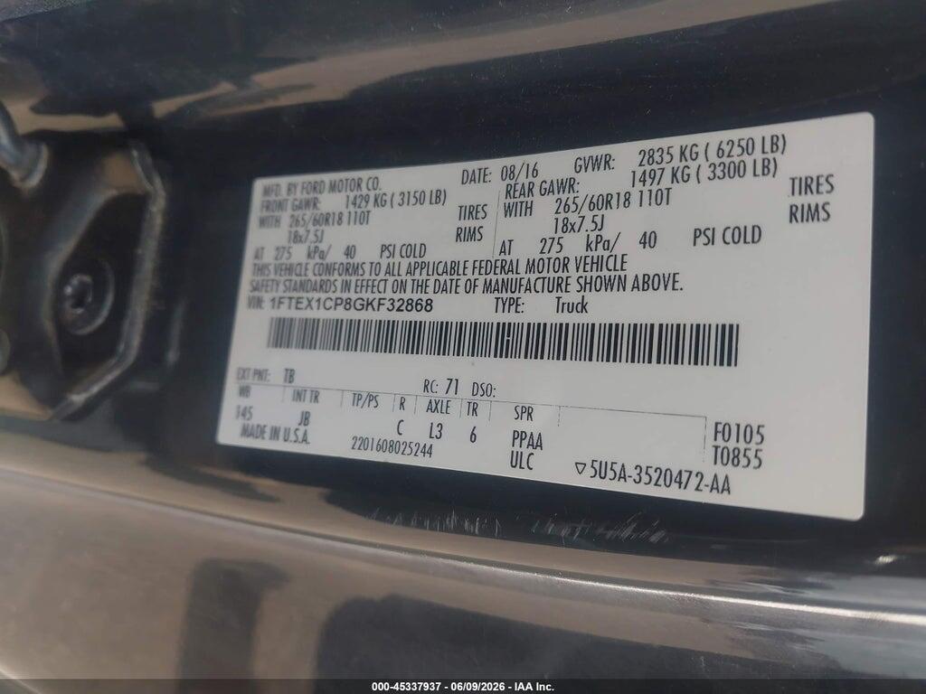 1FTEX1CP8GKF32868 2016 FORD F-150 photo no. 9