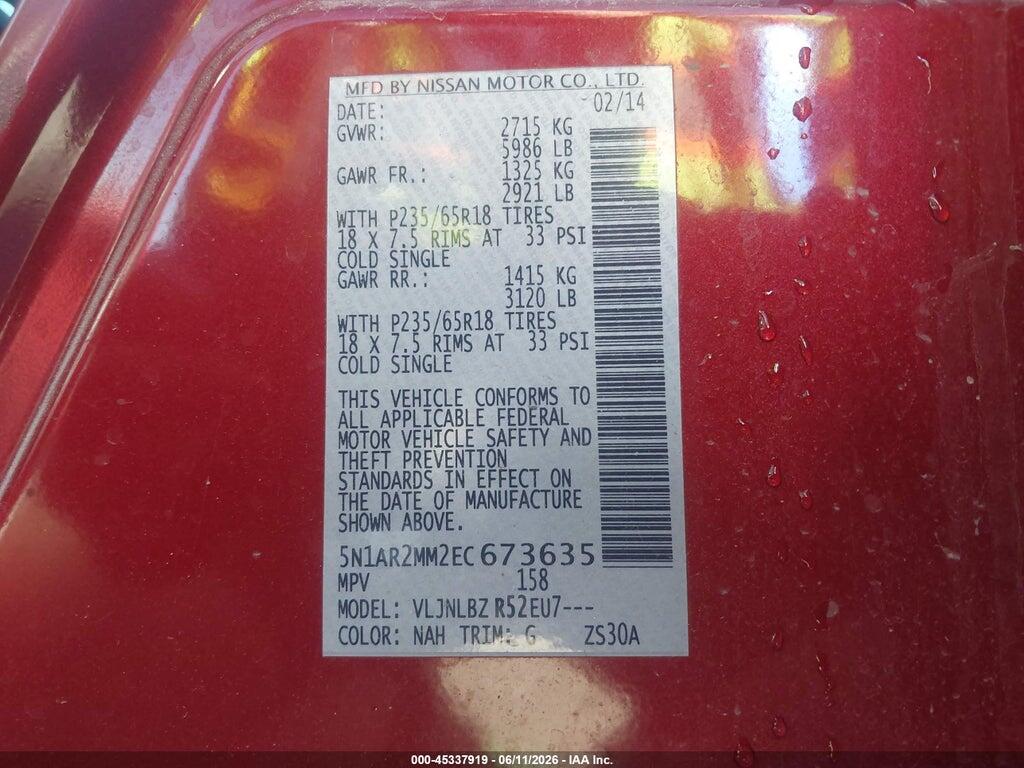 5N1AR2MM2EC673635 2014 NISSAN PATHFINDER photo no. 9