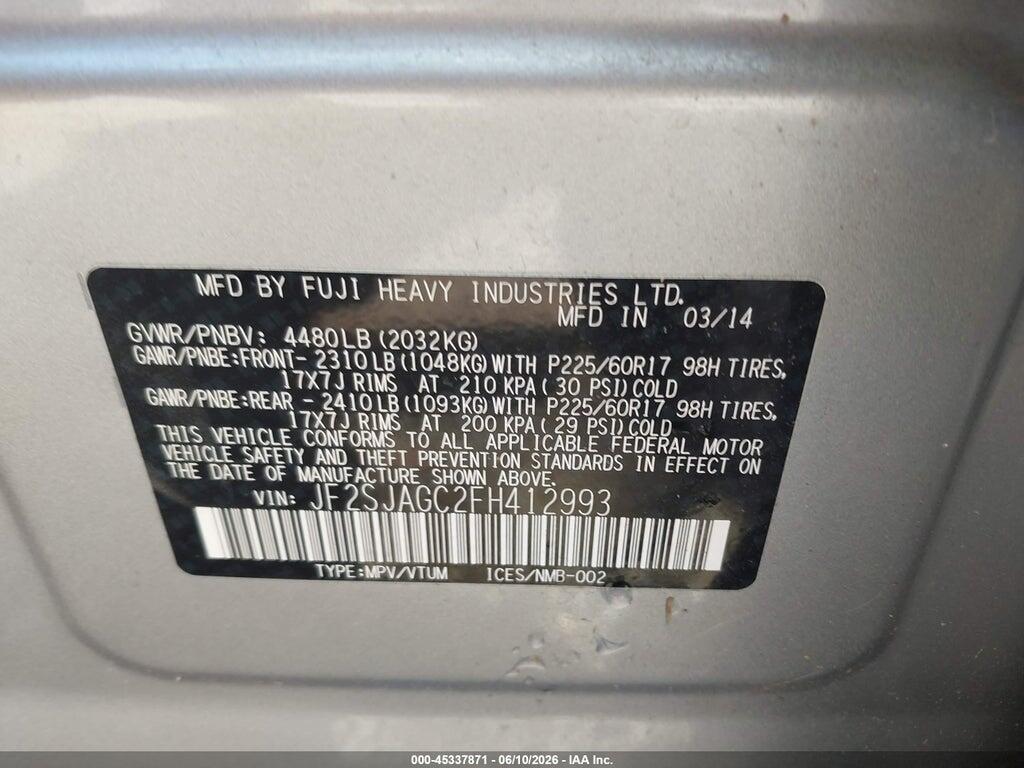 JF2SJAGC2FH412993 2015 SUBARU FORESTER photo no. 9