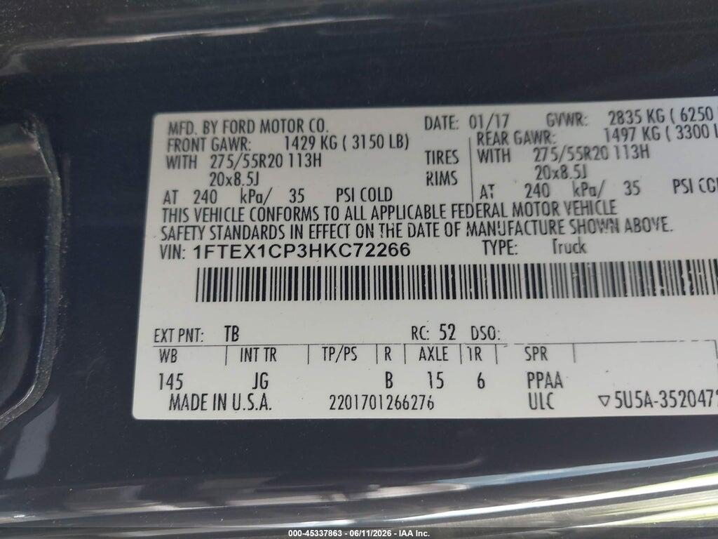 1FTEX1CP3HKC72266 2017 FORD F-150 photo no. 9