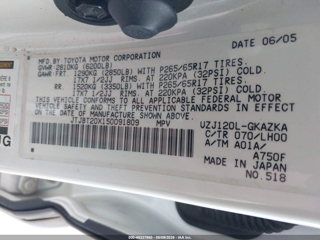 JTJBT20X150091809 2005 LEXUS GX 470 photo no. 9
