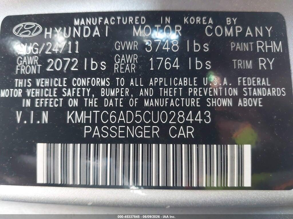 KMHTC6AD5CU028443 2012 HYUNDAI VELOSTER photo no. 9