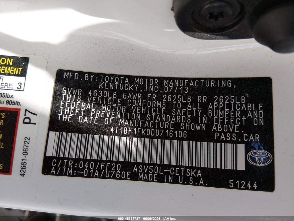 4T1BF1FK0DU716106 2013 TOYOTA CAMRY photo no. 9