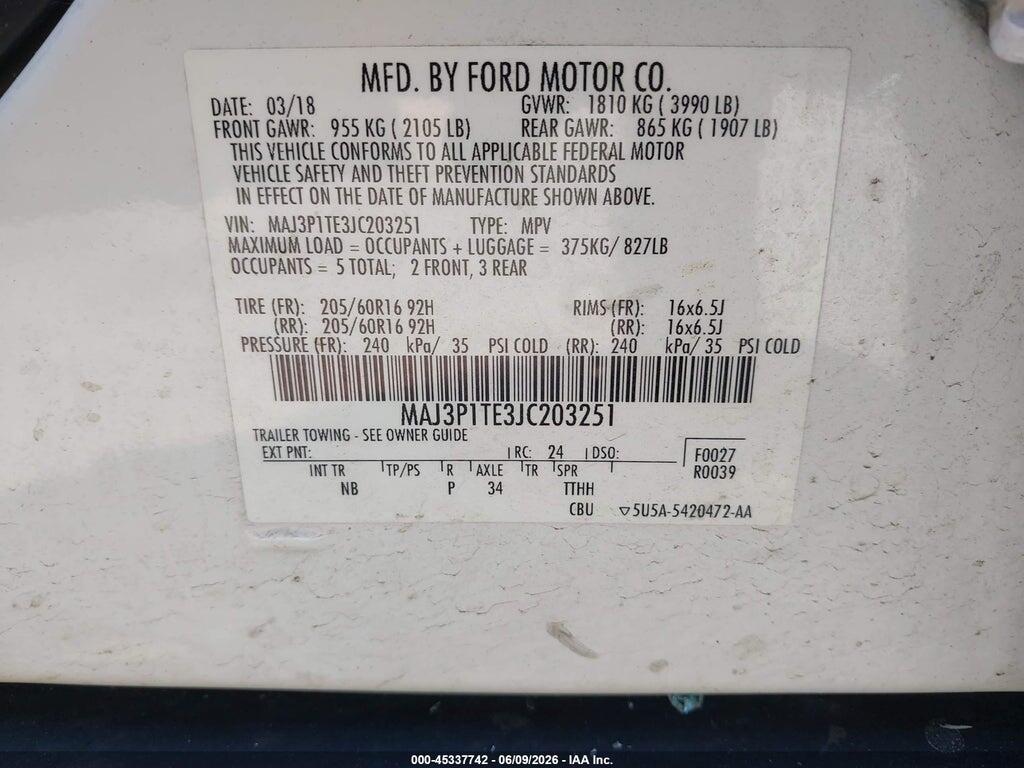 MAJ3P1TE3JC203251 2018 FORD ECOSPORT photo no. 9