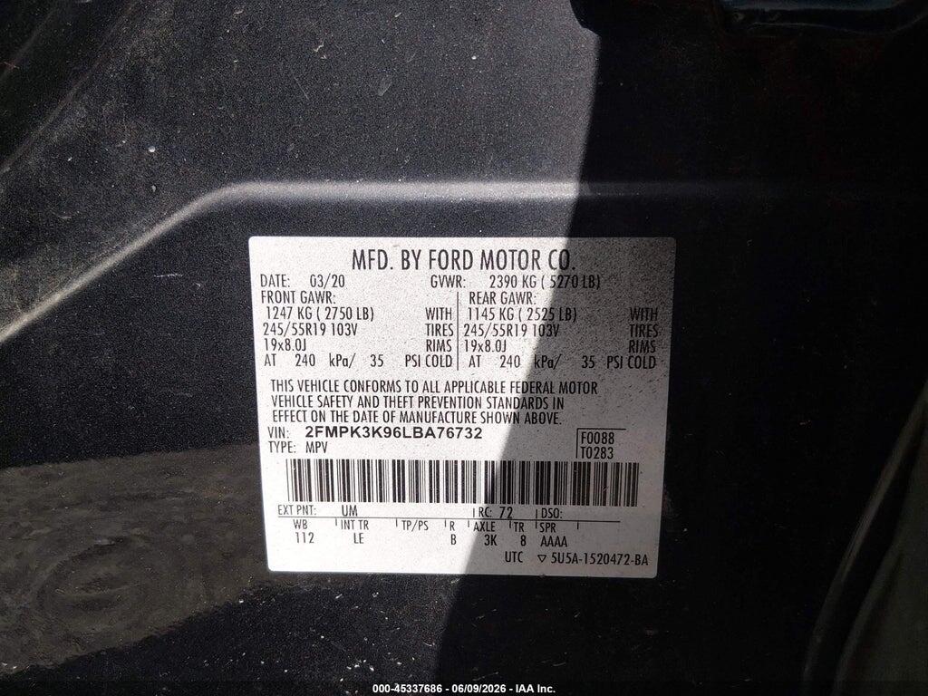 2FMPK3K96LBA76732 2020 FORD EDGE photo no. 9