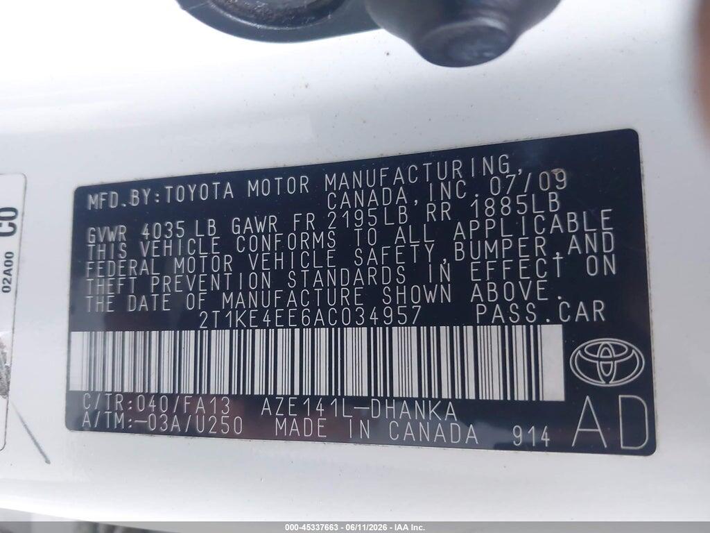 2T1KE4EE6AC034957 2010 TOYOTA MATRIX photo no. 9