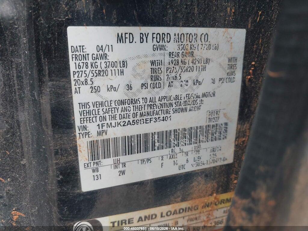 1FMJK2A59BEF35401 2011 FORD EXPEDITION EL photo no. 9