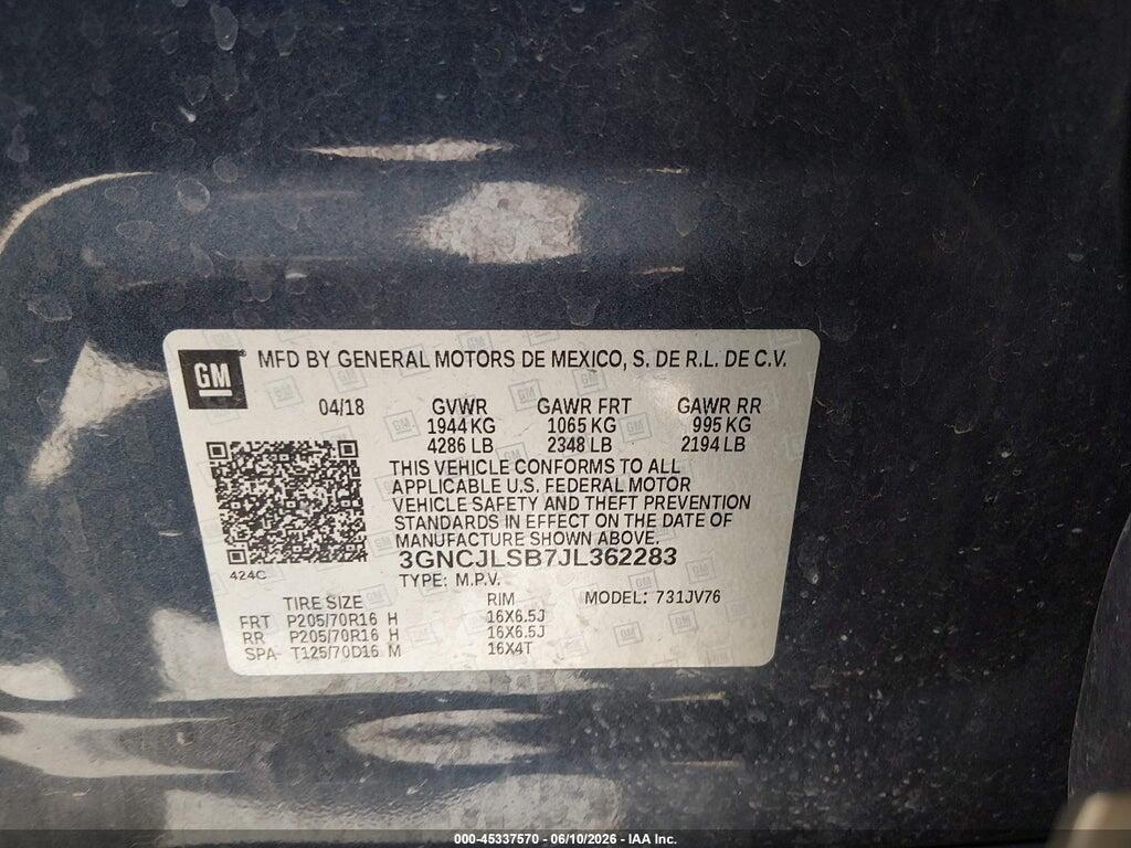 3GNCJLSB7JL362283 2018 CHEVROLET TRAX photo no. 9