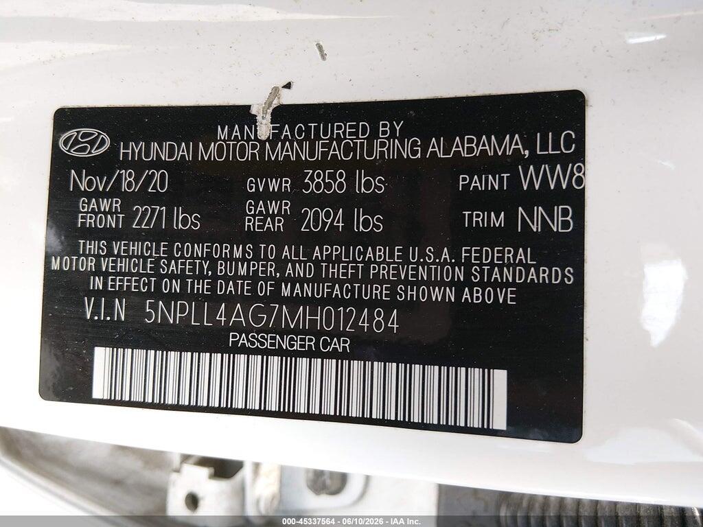 5NPLL4AG7MH012484 2021 HYUNDAI ELANTRA photo no. 9